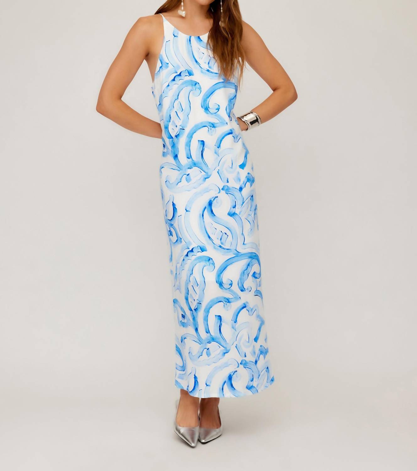 Fifteen Twenty Sera Paisley Print Crepe A Line Midi Dress in blue - women's dress - view 4