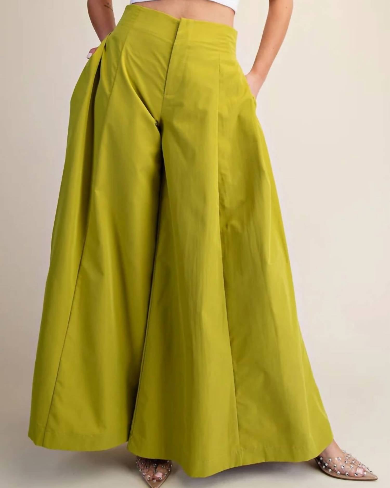 GLAM Palooza A-line High Waist Palazzo Pants in chartreuse - women's pants - detail view