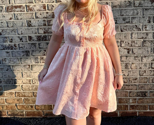 B.Right - Jacquard Puff Sleeve Mini Dress