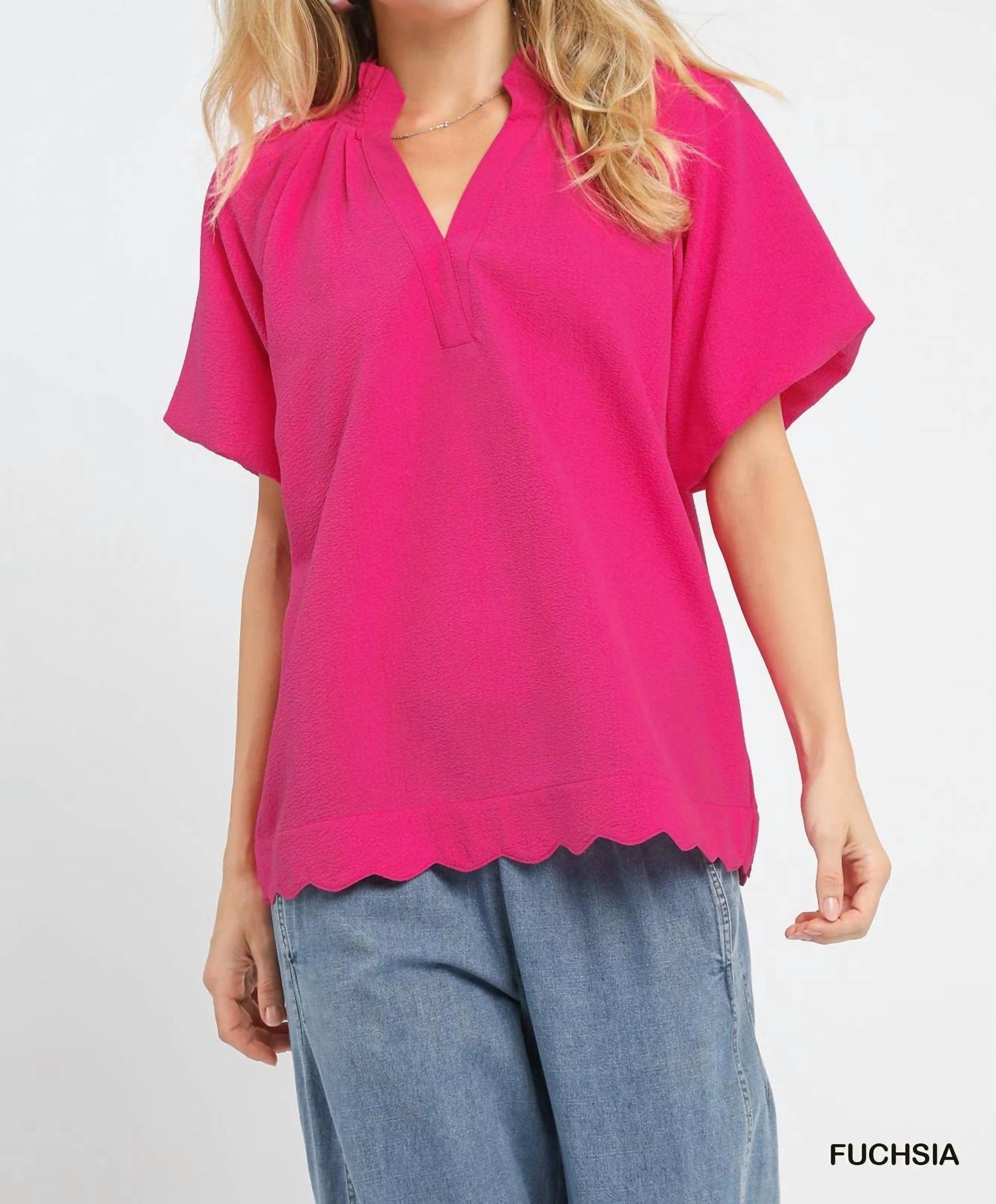 Umgee - Scalloped Hem Textured Blouse