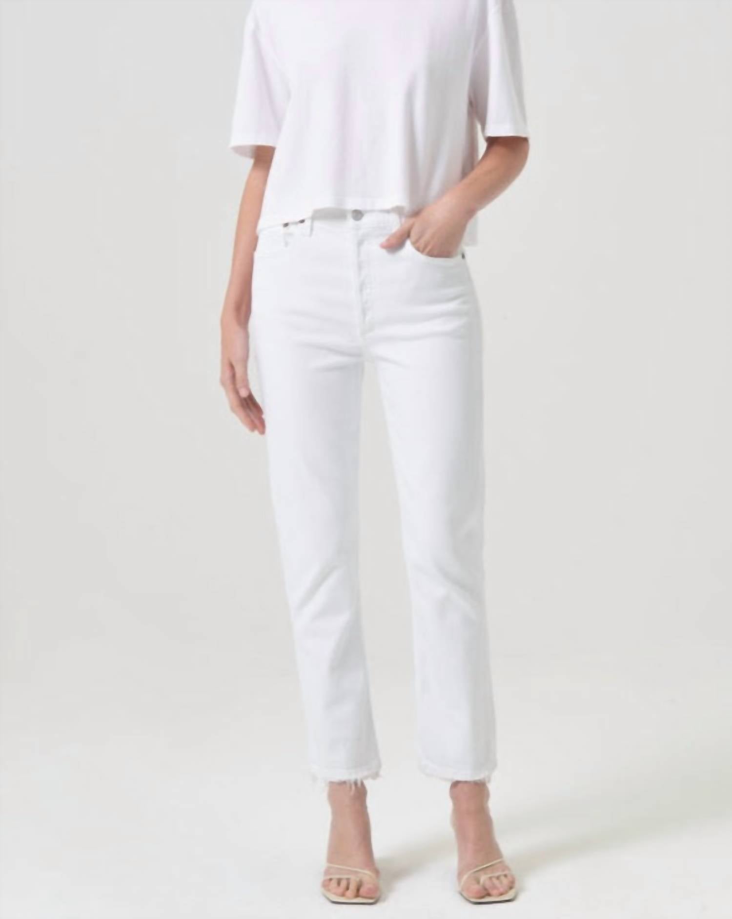 AGOLDE Women's Riley High-rise Straight Crop Pant in sour cream - women's jeans