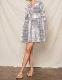 En Creme - 3/4 Sleeve Striped Tiered Mini Dress