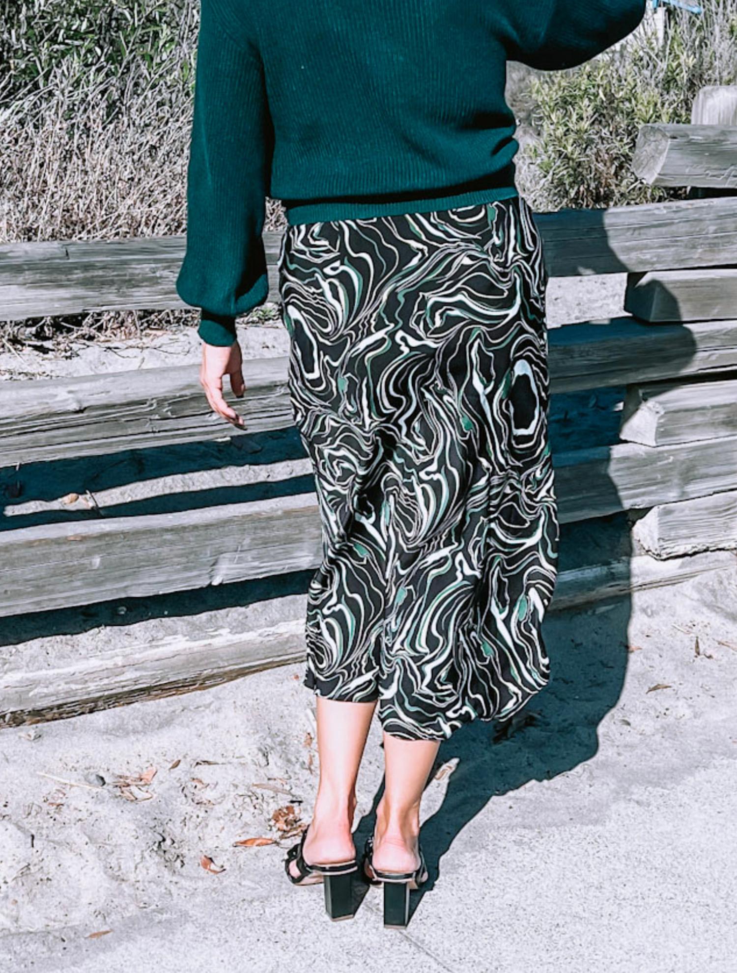 LUCY PARIS McKenna Wave Long Skirt in black and green - women's skirt