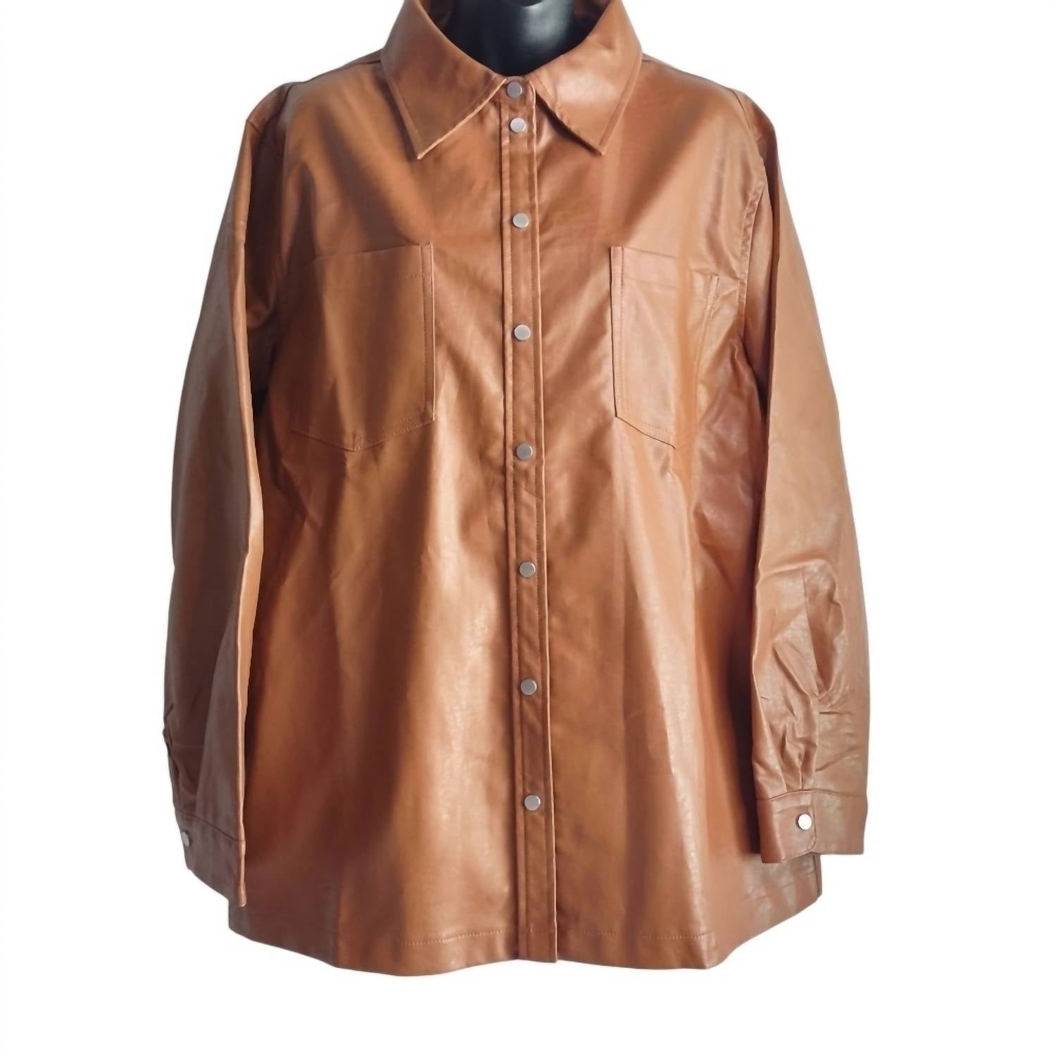Haptics - Women's Faux Leather Oversized Snap Button Jacket