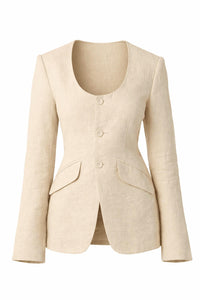 Olivaceous - Linen Scoop Neck Blazer