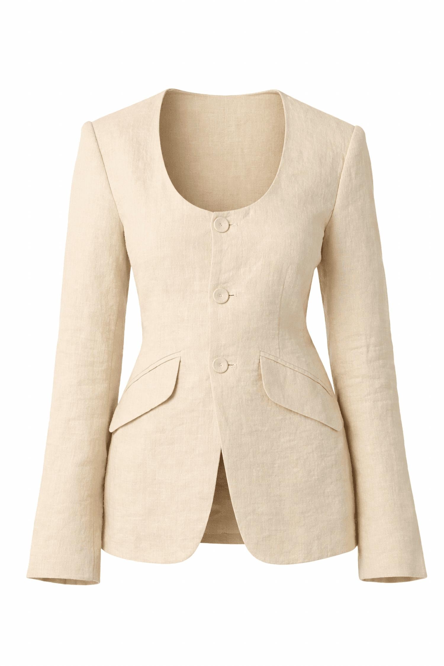 Olivaceous - Linen Scoop Neck Blazer