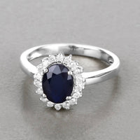 Diana M Jewels Women's Oval Natural Blue Sapphire Fashion Ring (1.73 Ct) - Classic in 14k white gold - women's jewelry - detail view