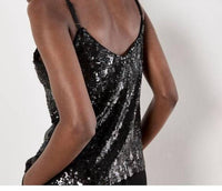 APRICOT Sequin Cami Top in black - women's shirt - detail view
