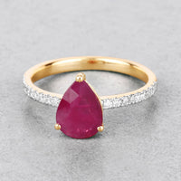 Diana M Jewels Women's Pear Natural Ruby Fashion Ring (1.68 Ct) - Classic in 14k yellow gold - women's jewelry - detail view