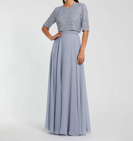 Mac Duggal - Chiffon Gown with Fully Beaded 3/4 Sleeve Top