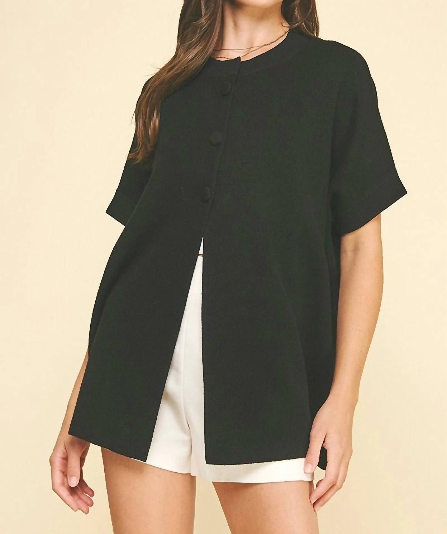 PINCH Open Front Knit Cape Cardigan in black - women's cardigan - alternate view