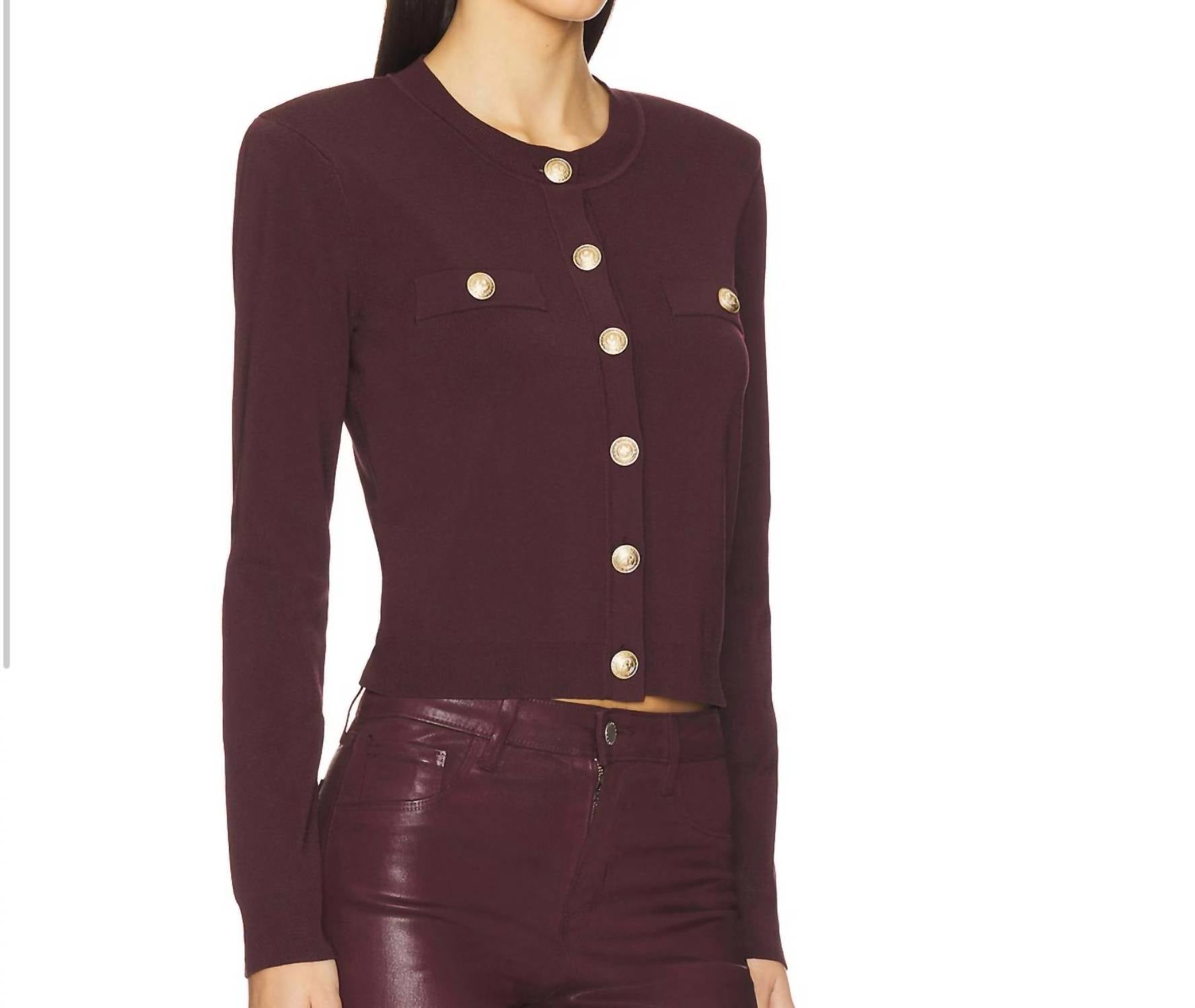 L'Agence Toulouse Cardigan Jacket in chocolate gold - women's cardigan - detail view