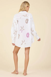 Vintage Havana - Ocean Eyelet Button Down Blouse