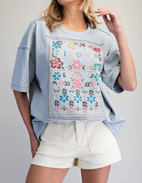 Ee:Some - Soft Washed Flower Patch Graphic T Shirt