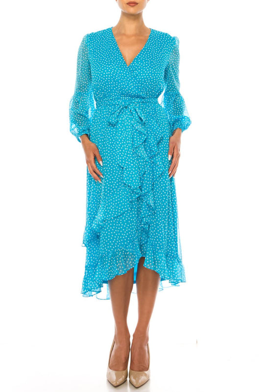 Maison Tara - Long Sleeve Polka Dot Midi Dress