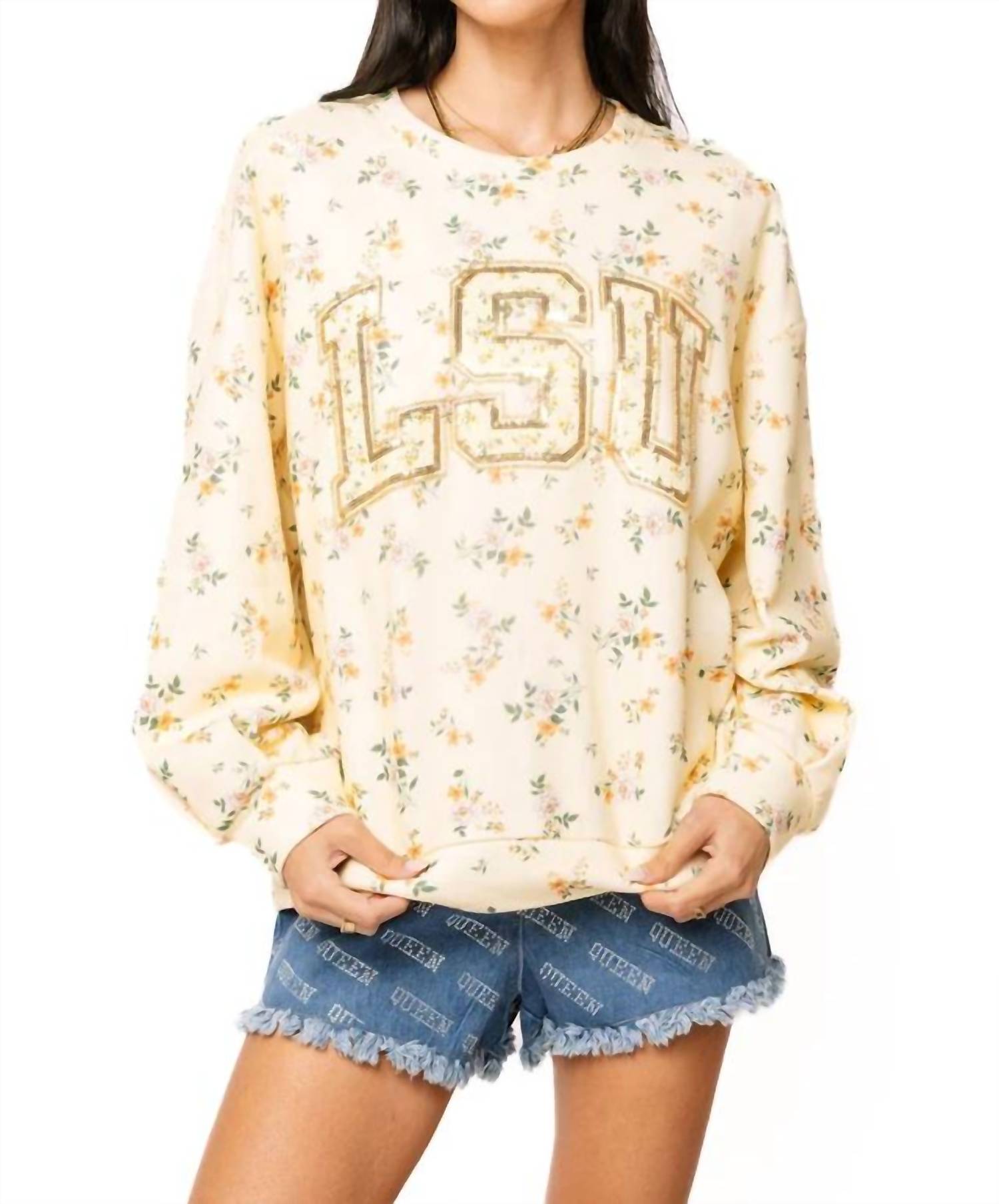 Queen Of Sparkles - Lsu Floral Initial Sweatshirt