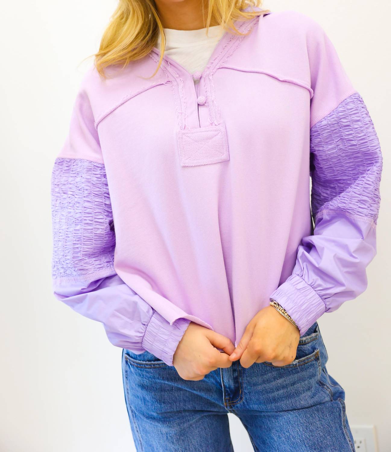 Karlie - Solid V Neck Knit Novelty Sweatshirt