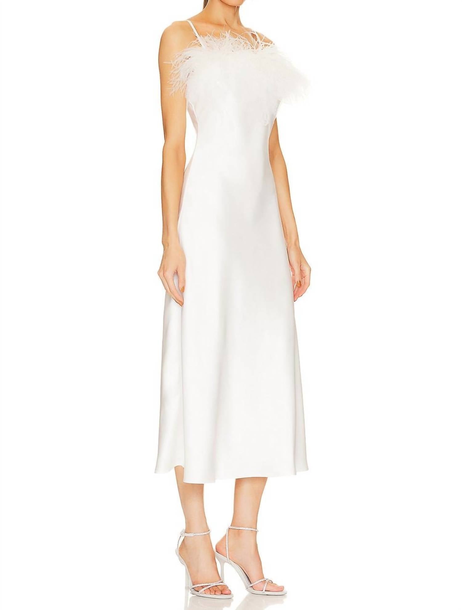 Line And Dot - Kimi Satin Feather Trim Slip Dress