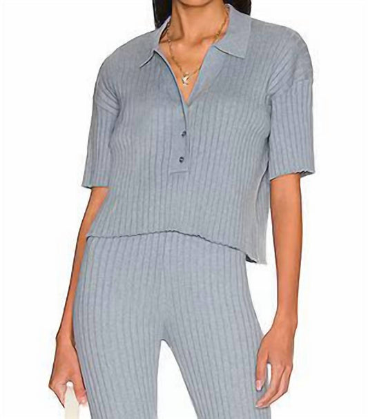 Something Navy - Cashmere Blend Ribbed Short Sleeve Polo Shirt