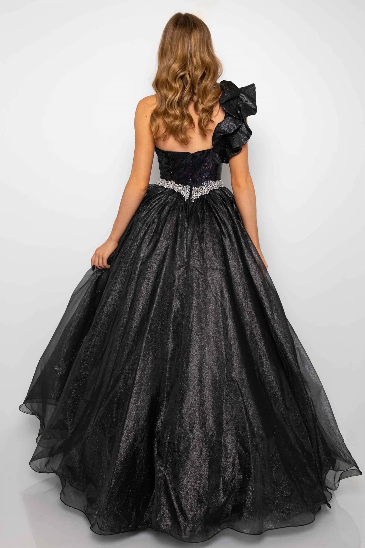 Ava Presley - Embellished Ruffled One Shoulder Ball Gown