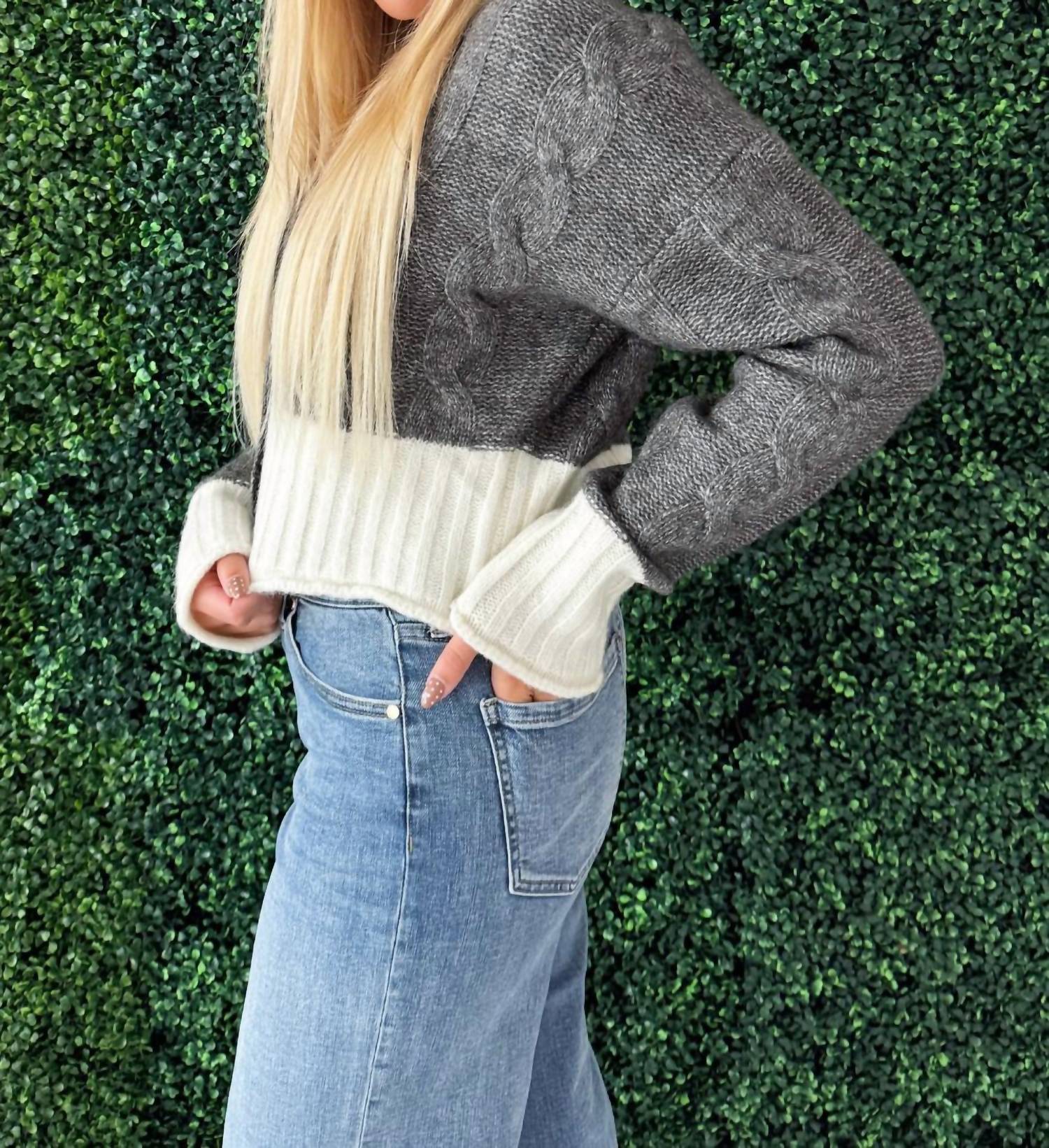 Elan - Two Tone V-neck Button Front Sweater