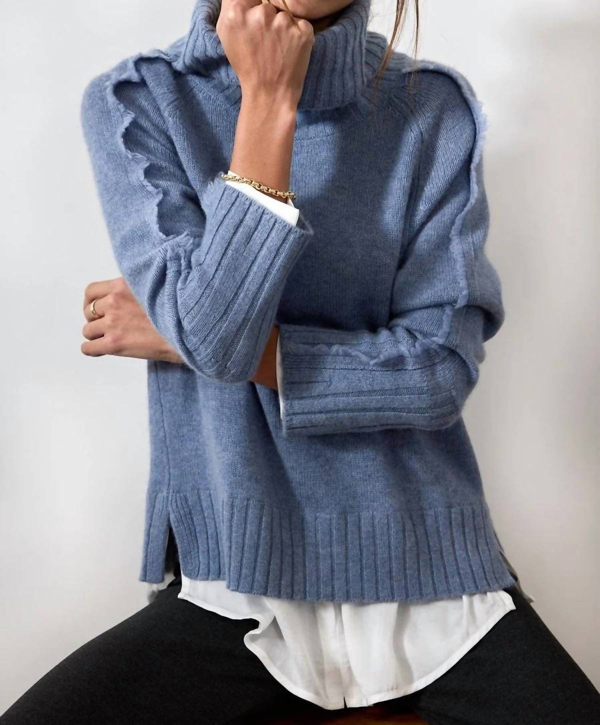 Brochu Walker - Jolie Fringe Layered Look Cashmere Fringe Turtleneck Sweater