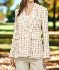 Fate Fray Detail Tweed Blazer in ivory multi - women's jacket - view 4