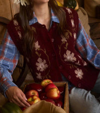 Blu Pepper Floral Sweater Vest in burgundy - women's sweater - alternate view