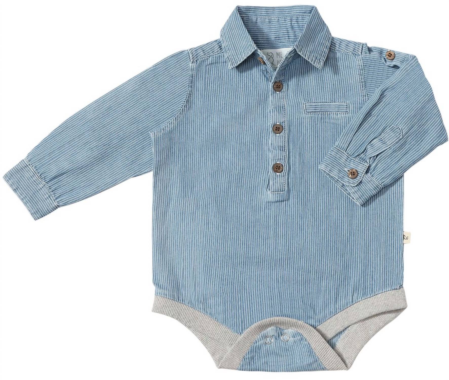 ME & HENRY Boy's Jasper Woven Onesie in blue - kids' item