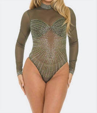 Banjul - Rhinestone Sheer Mesh Bodysuit