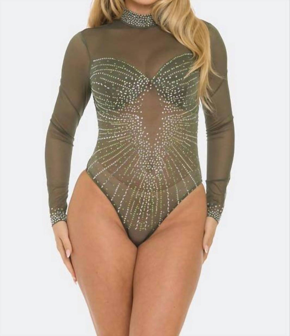Banjul - Rhinestone Sheer Mesh Bodysuit
