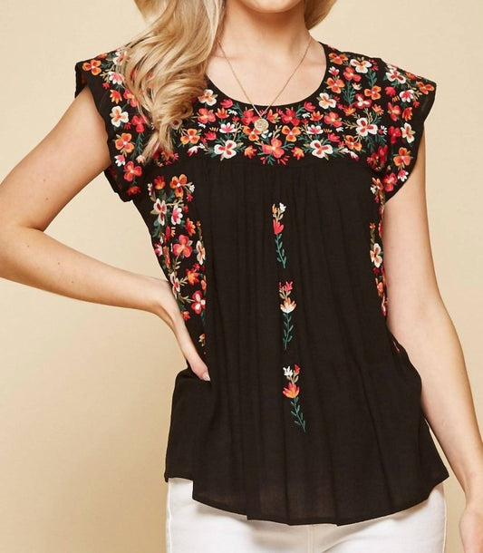 Andree By Unit - Flutter Sleeve Embroidered Top