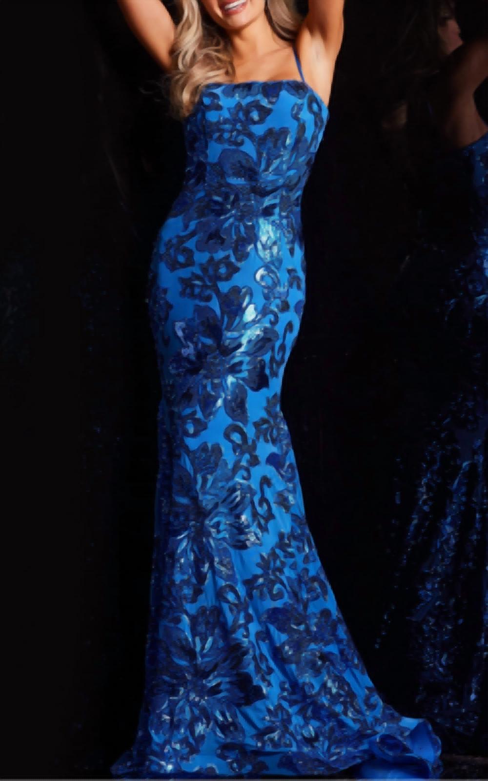 JOVANI Floral Shimmer Prom Formal Gown in blue multi - women's dress