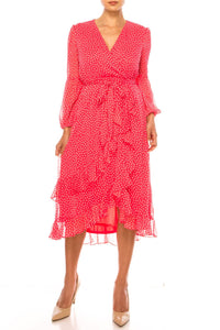 Maison Tara - Long Sleeve Polka Dot Midi Dress