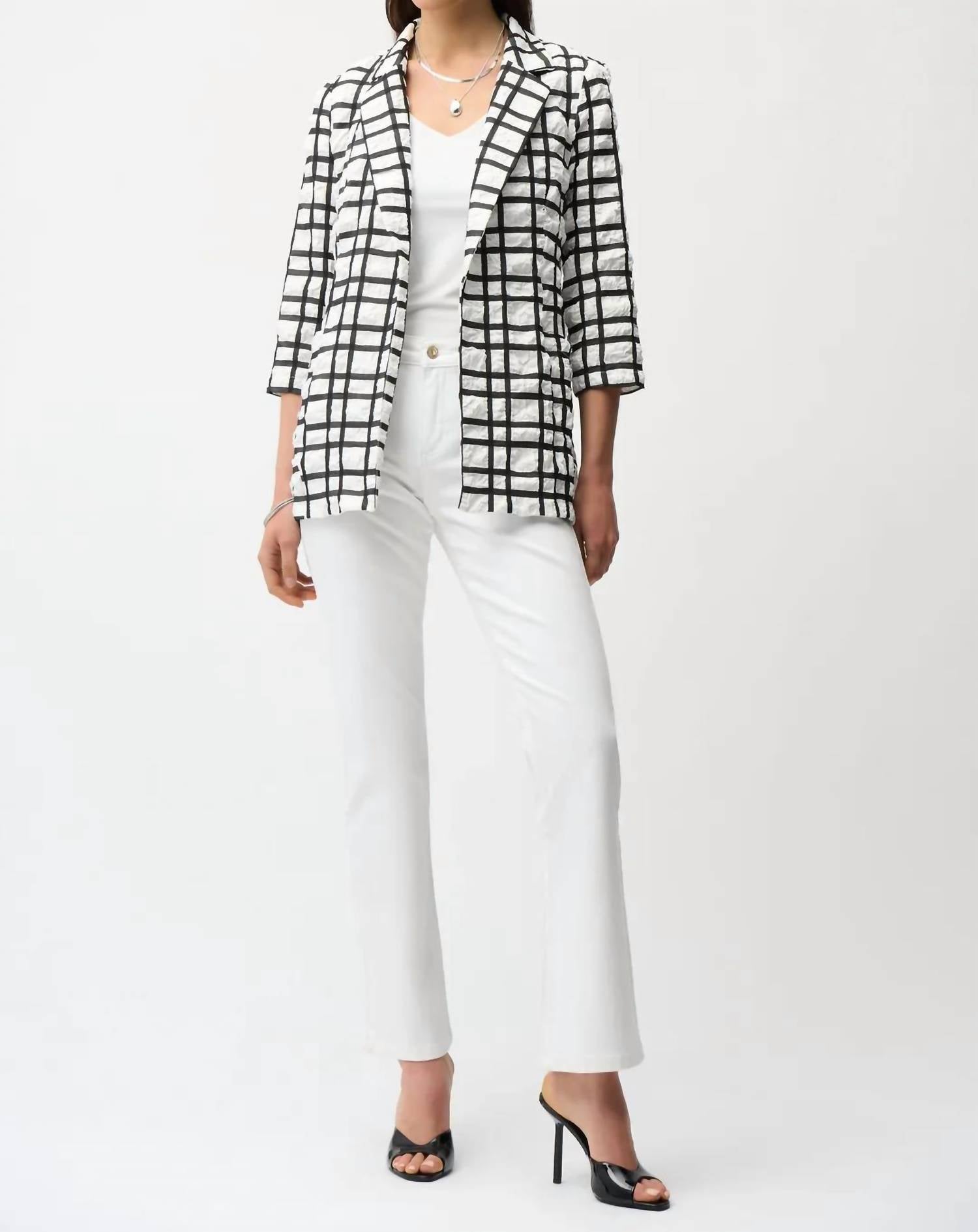 Joseph Ribkoff - Plaid Textured Open Front Blazer