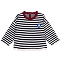 Petit Bateau Boat Striped Shirt in navy - kids' long sleeve top - detail view