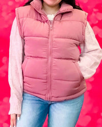 Very J - High Neck Casual Puffer Vest