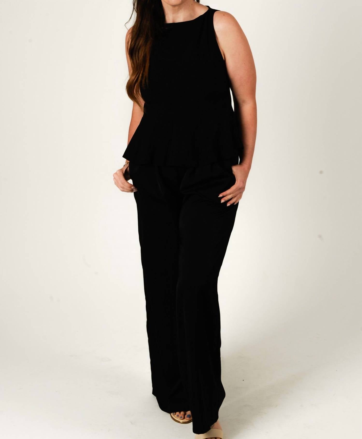 GLAM Rose Peplum Sleeveless Top in black - women's blouse