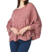 Papillon - Open Knit Poncho Sweater With Scallop Hem