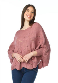 Papillon - Open Knit Poncho Sweater With Scallop Hem