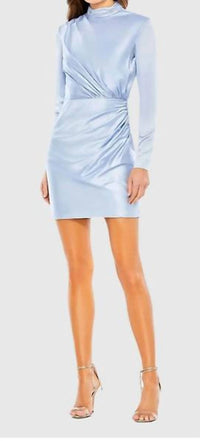 Mac Duggal - Mock Neck Draped Long Sleeve Mini Dress
