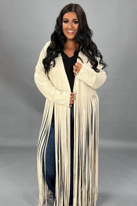 Vocal Apparel - Curvy Fringe Long Suede Jacket
