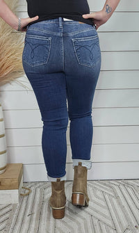 Judy Blue Thermal Denim Skinny Jeans in blue - women's jeans - detail view