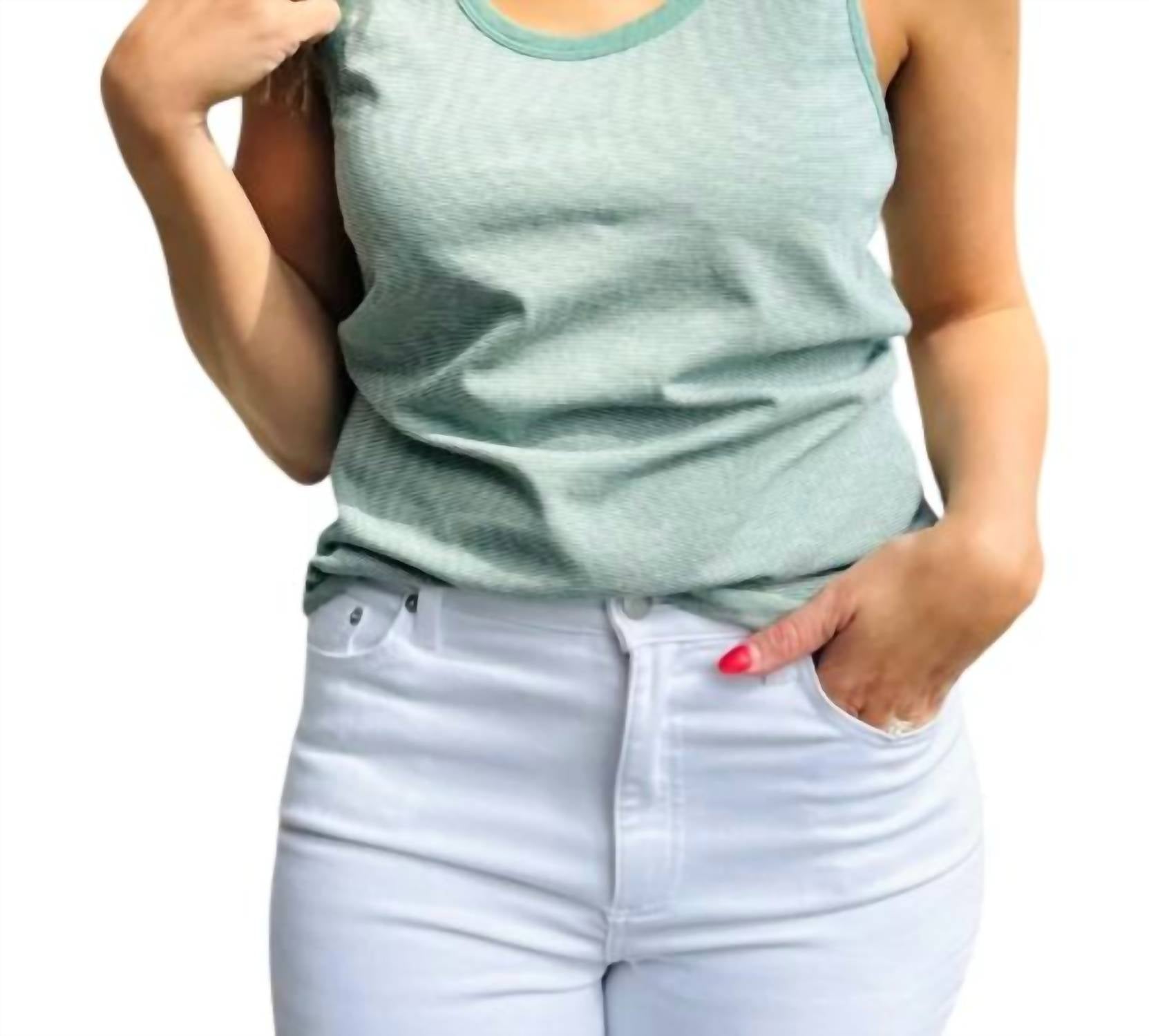 mododoc Scoop Neck Tank in fennel white - women's tank top