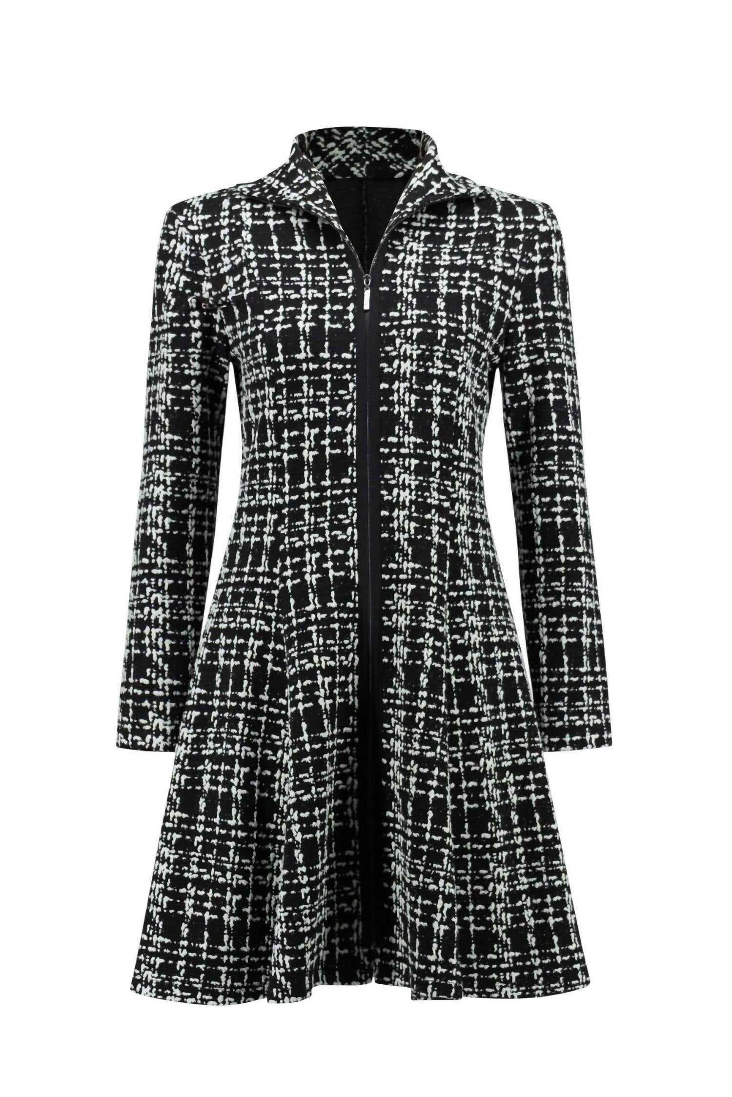 Joseph Ribkoff Plaid Knit A-line Swing Dress in black white - women's dress - view 6