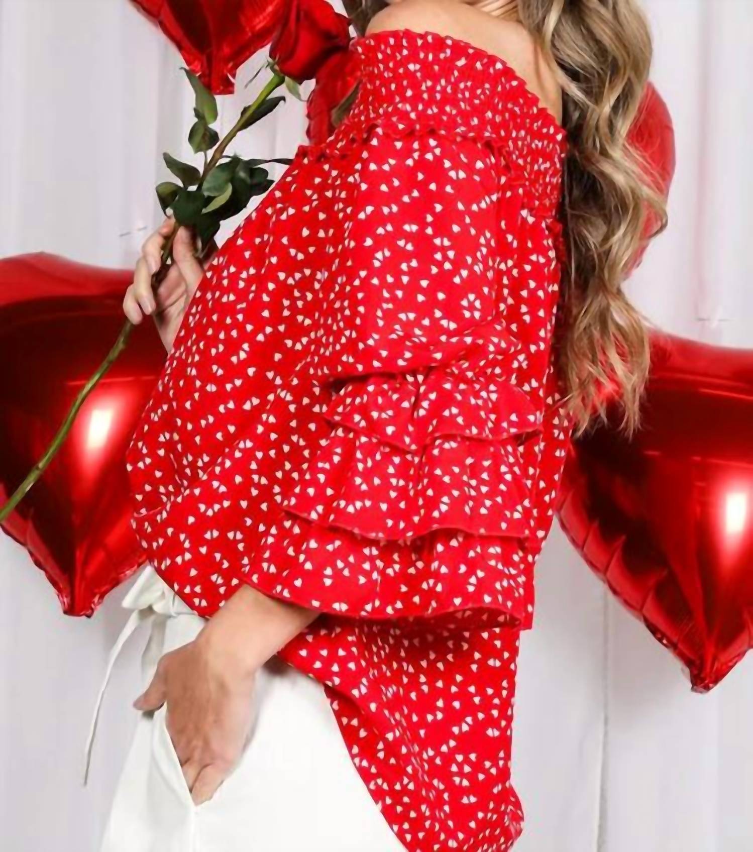 Vine & Love - Heart Printed Off The Shoulder Top