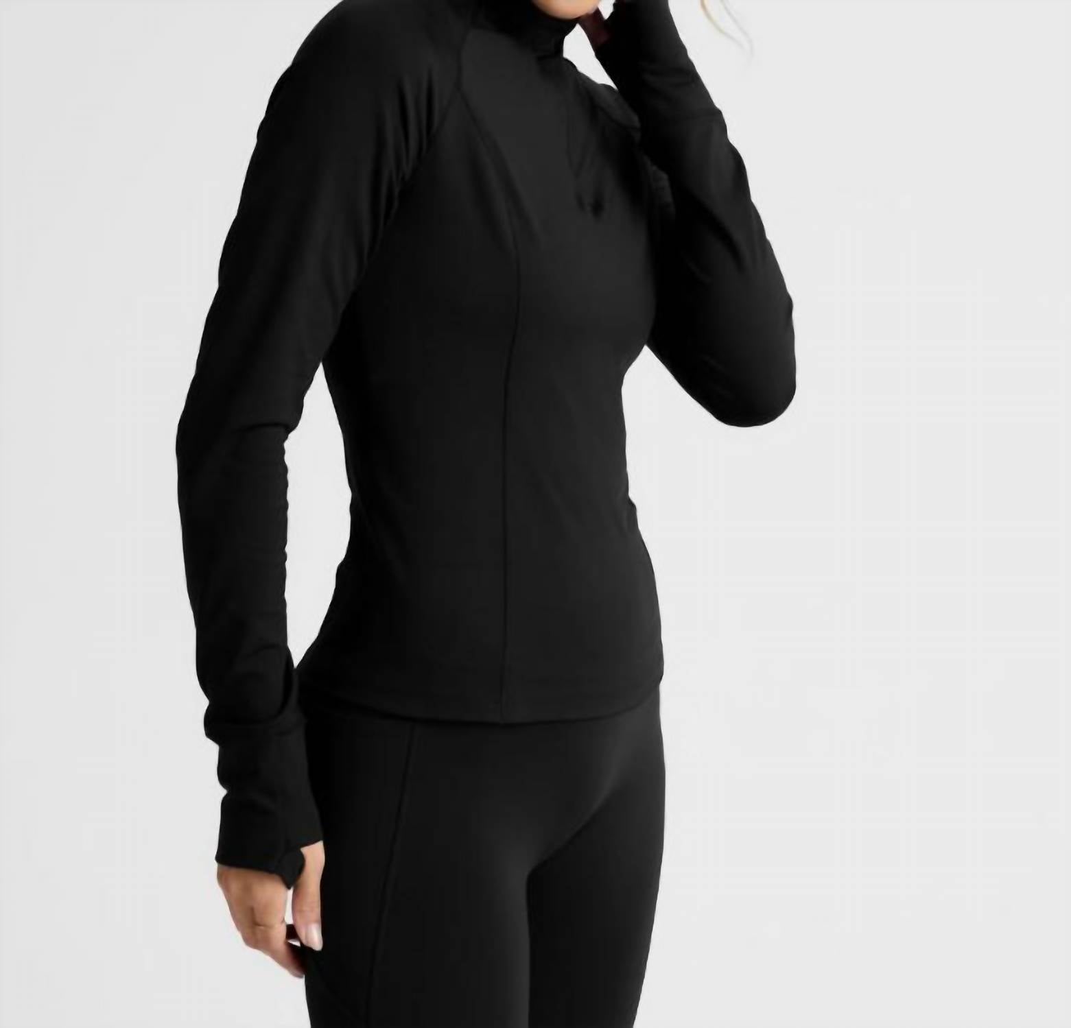 BEYOND YOGA pacer fleece quarter zip pullover in black - women's top - alternate view