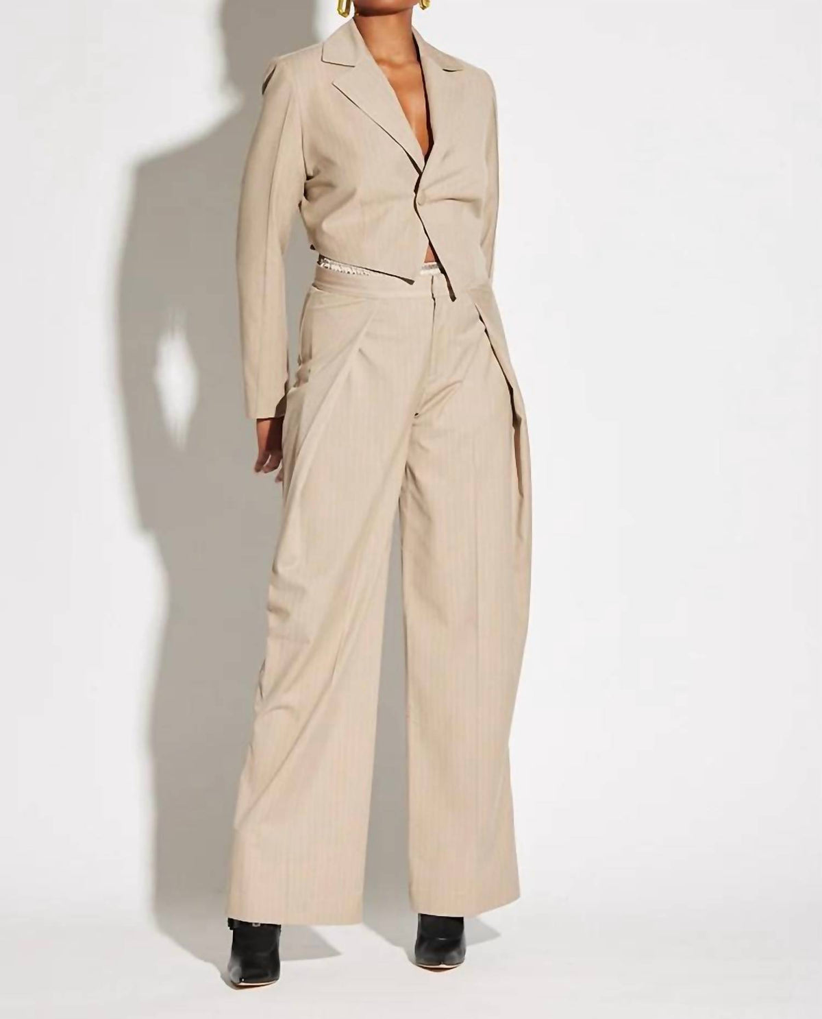 Circular Path - Asymmetric Crop Pinstripe Blazer