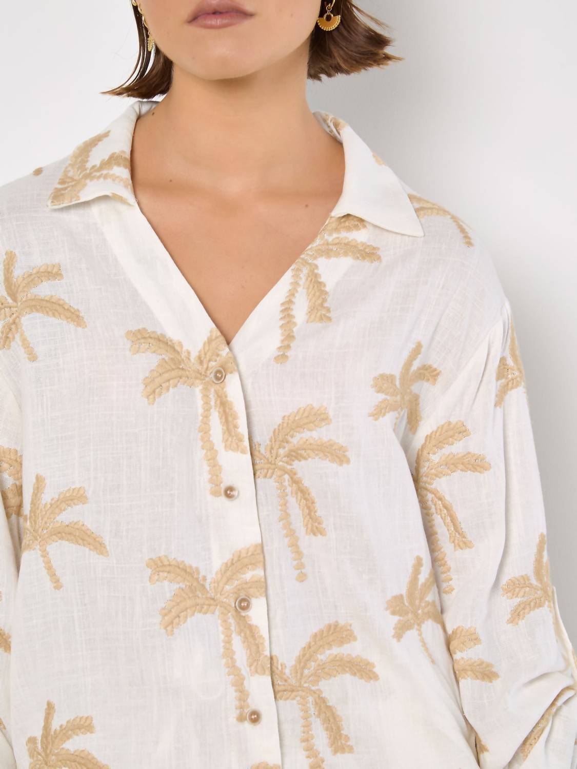 Apricot - Embroidered Palm Trees Shirt