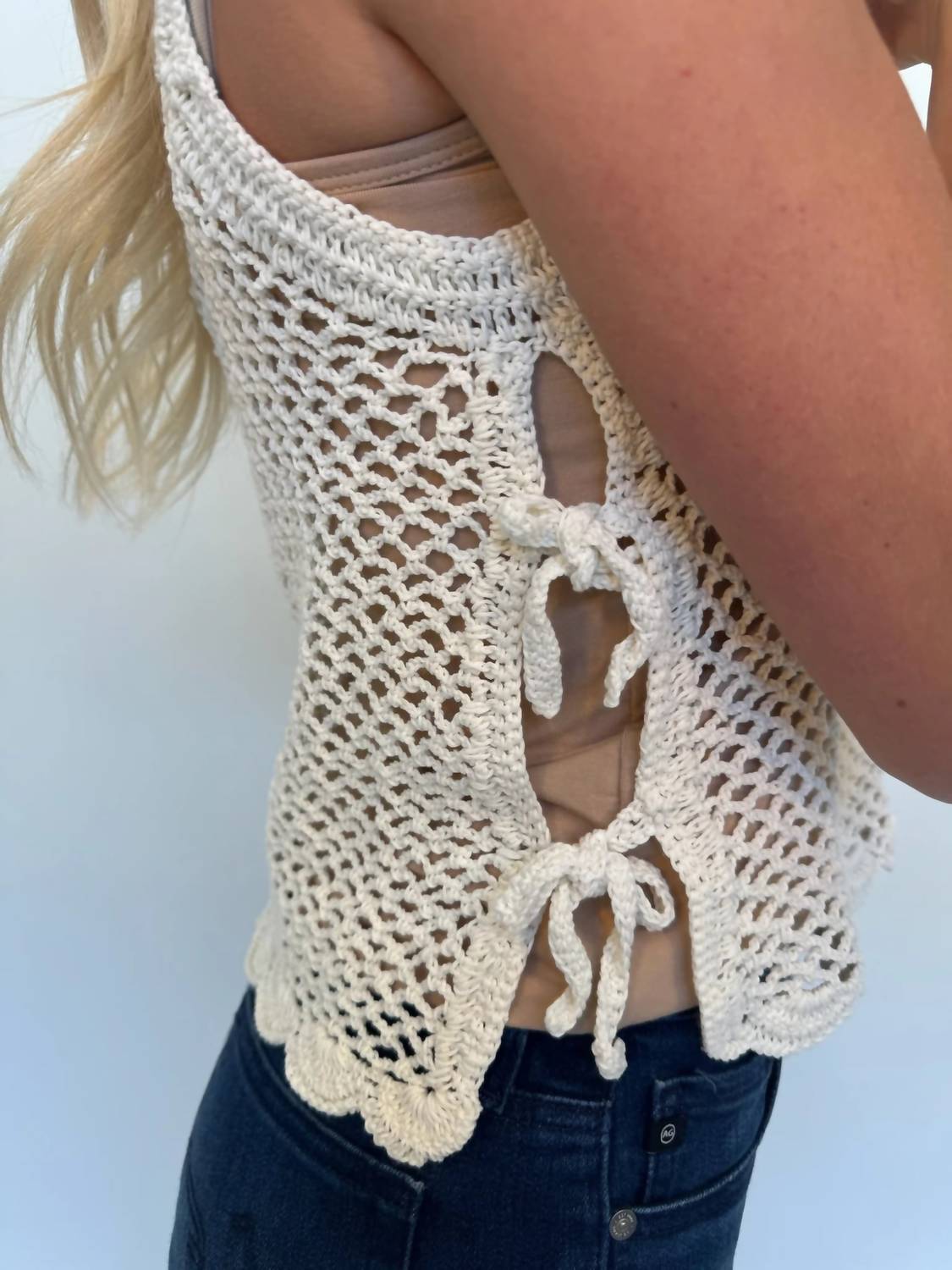 Romi The Brand Azure Crochet Tank Top With Tie in white - women's tank top - view 4